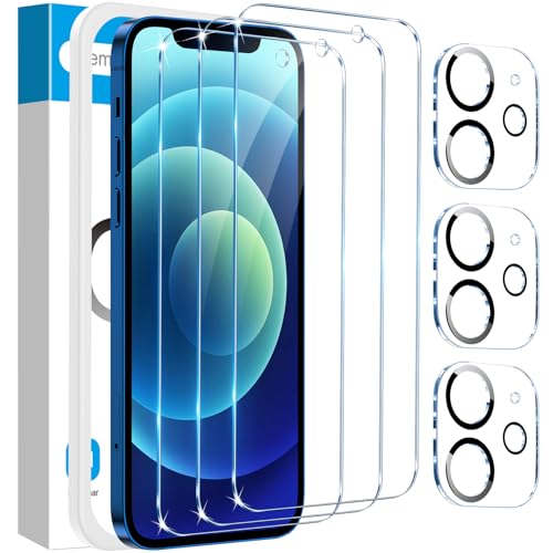 Image of Fotbor for [3+3 Pack] iPhone 12 Mini Screen Protector with Camera Lens Protector, 9H Shatterproof Tempered Glass Film with Easy Installation Frame, HD Clear Sensitive Full Coverage 5.4 Inch