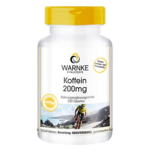 Cafeína 200mg Warnke Vitalstoffe  Alta dosificación - Vegana - 250 Comprimidos