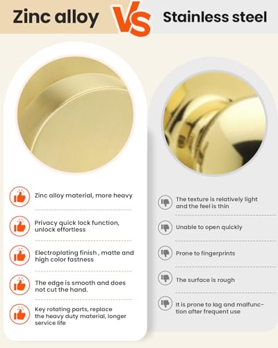Image of Haidms Gold Door Knobs with Key, Heavy-Duty Zinc Alloy Keyed Entry Door Knobs Exterior, Brushed Gold Front Door Knob with Lock, Keyed Different, 6 Pack