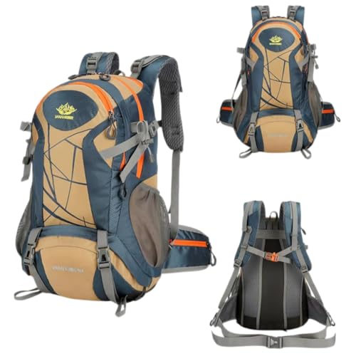 Mochila de Caminhada Tática 60L Impermeável, Resistente a Rasgos, Sistema Respirável, Múltiplos Compartimentos para Trilha, Viagens e Acampamento (AZUL/MARROM)