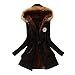 Produktbild Elecenty Damen Wintermantel Winterjacke Reißverschluss Übergröße Outwear Baumwollkleidung Parkajacke Mantel Jacke Reißverschluss Oberbekleidung Trenchcoat mit Pelz Halsband (XXL, Schwarz)