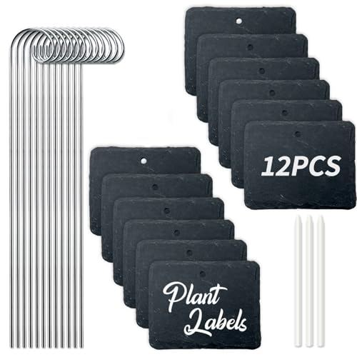 pflanzenschilder für draußen wetterfest Rechteckige Schiefer Pflanzschilder zum Beschriften 10×8 cm stabile rostfreie Erdspieße UV-beständig 12er Set