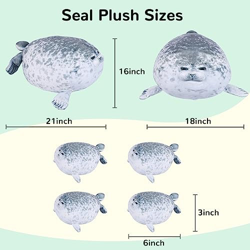 ETAOLINE Chubby Blob Seal Pillow Cute Seal Plush Toy Stuffed Animals with 4 Baby Plush, Style-d, L(20in) - Image 2