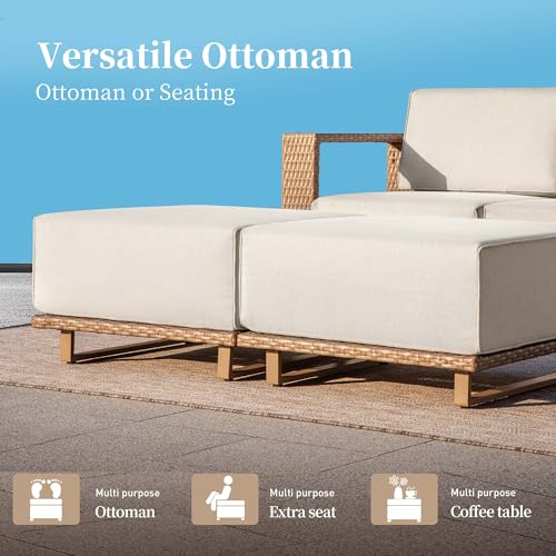 Image of SUNSHINE VALLEY Patio Furniture, Sectional Outdoor Conversation Sets with 10 inch Thick Cushions, U Shaped Modular Yellow Rattan Wicker Sofa, 6 Seats Low Profile Lawn Garden Couch Set