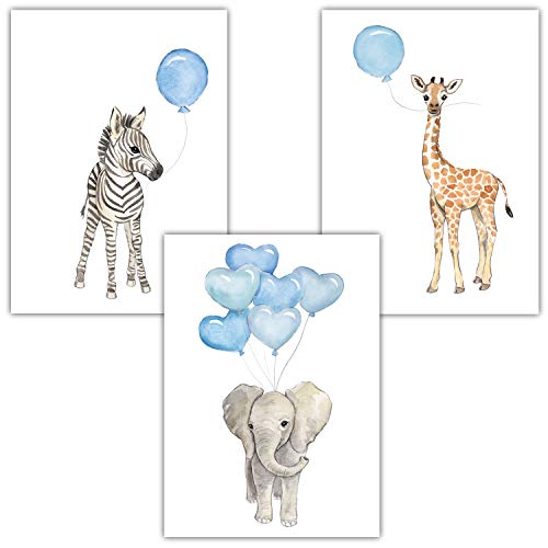 Frechdax® Bilder Kinderzimmer - DIN A4 Poster Tiere Babyzimmer- Safari Afrika Wandbilder Deko Junge