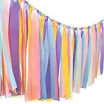 Pastel Rainbow Ribbon Tassel Garland Colorful Fabric Banner Hanging Patry Decoration Backdrop for Baby Shower, Highchair, Birthday Macron Banner Backdrop Decor 40 Inches(L) X 14 Inches(W)