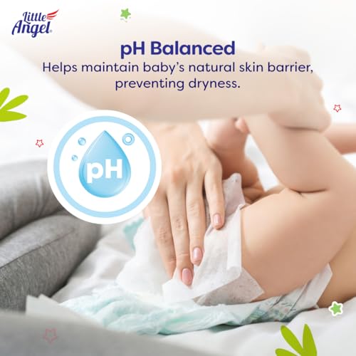 Image of Little Angel Super Soft Cleansing Baby Wipes, 648 Count, Enriched with Aloe vera & Vitamin E, pH Balanced, Dermatologically Tested & Alcohol-free, Pack of 9, 72 count /pack