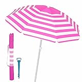 LOLAhome Pack sombrilla de Playa antiviento de Aluminio y Fibra Vidrio, con Soporte de Arena (180 cm Ø, Rosa)