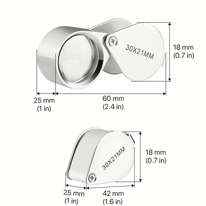 HOUSE HATCH Triplet 30X 21mm Jewelry loupe Portable Folding Magnifier, Pocket Handheld Tools Handheld Magnifying Glass for Jewelers, Coin and Stamp Collectors 1