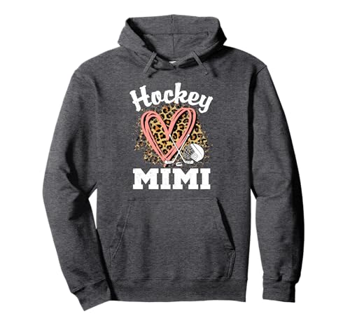 Hockey Mimi Leopard Heart Ice Hockey Grandma Pullover Hoodie