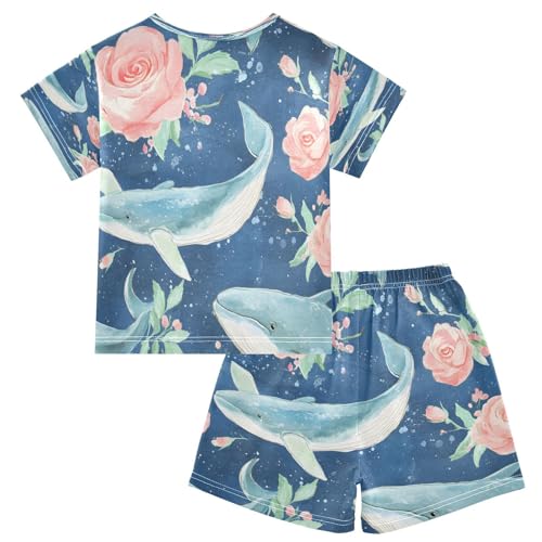 senya Short Sleeve Pajamas Sets Summer Cotton Sleepwear Whale Rose2