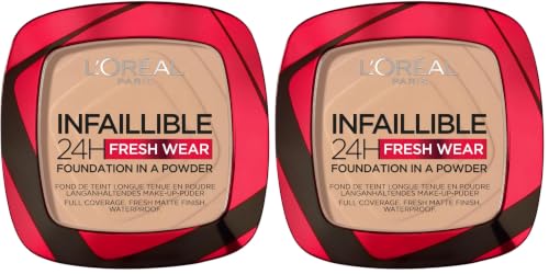 Image of L'Oréal Paris Infallible 24H Fresh Wear Foundation in a Powder, Full-coverage, Longwear, Weightless Smooth Finish, Water-proof and Transfer-proof, 130 True Beige (Pack of 2)