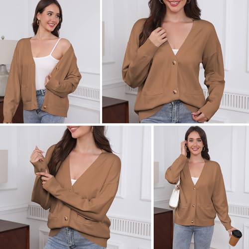Women's Button Down Sweater Cardigan Knit Long Sleeve Open Front V Neck Cardigan Loose Outwear2