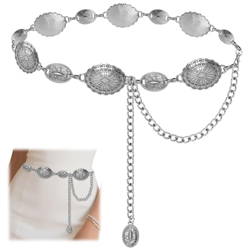 Alabasta Western Belt for Women, Concho Chain Belts for Dresses Jeans Country Concert Outfit