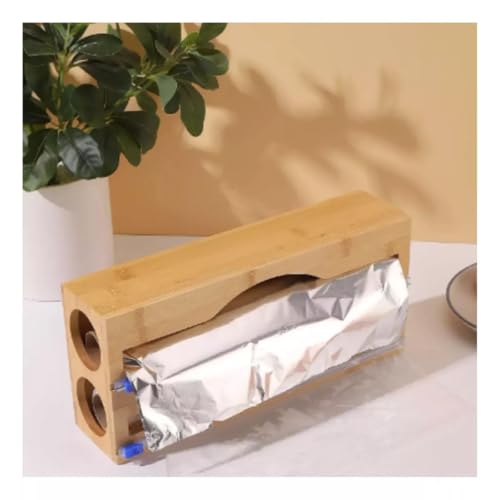 Suporte Organizador de Bambu para Rolo de Papel Filme e Alumínio com Corte