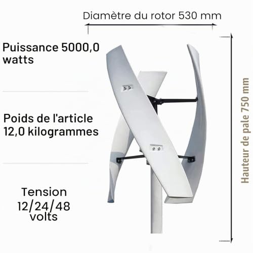 DPQYJPP Éolienne, 12v 24v 48v 5000w Silencieux Vertical Petit générateur de Vent à énergie Libre Maison éolienne Verticale Portable avec contrôleur MPPT,24V – vue 6