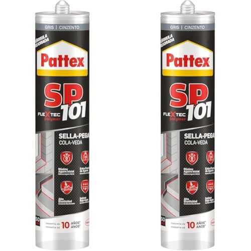 Pattex SP101 Original, adhesivo sellador para interiores y exteriores, polímero sellador gris multimaterial, sellador de juntas en cartucho, 1 x 280 ml (Paquete de 2)