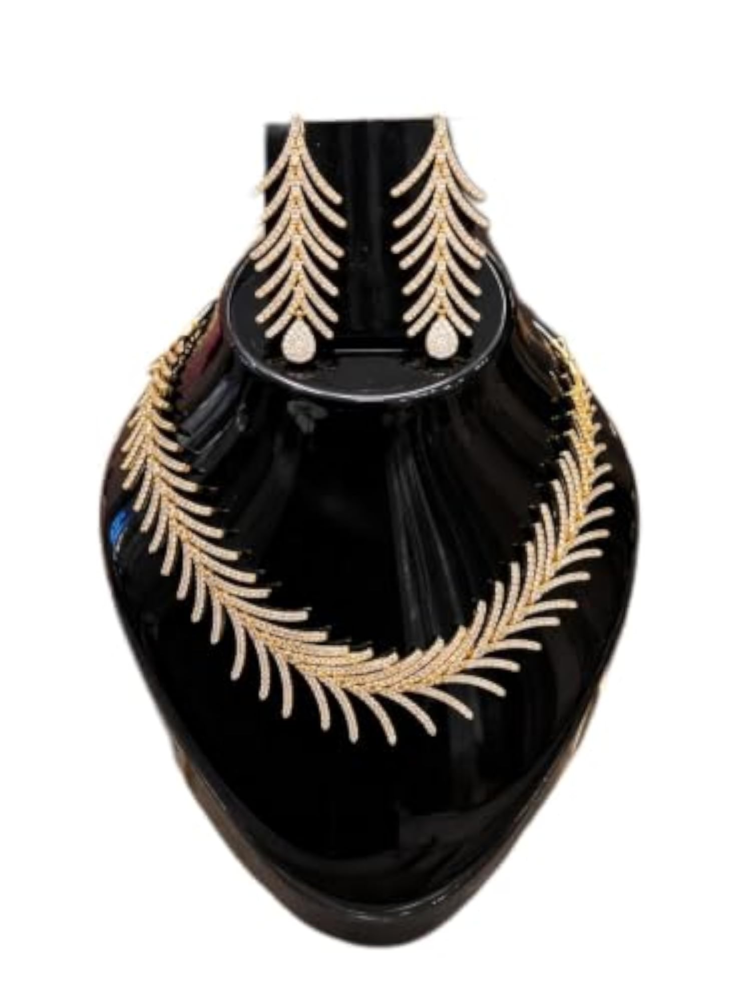 Diva Wonder House Gold-Tone Feather Necklace Set with Earrings
