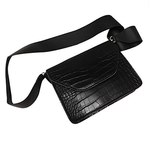 Lopbinte Bolso Cuadrado Peque?o de Cuero de Pu Para Mujer Nueva Bolsa de Hombro Ancha Vintage Bolsa de Mensajero Simple de de Patrón de Cocodrilo Para Mujer (Negro)