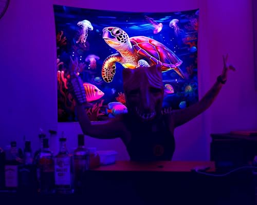 Qghot Turtle Tapestry, Blacklight Ocean Tapestry Wall Hanging Undersea Black Light Poster For Kids Glow In The Dark Kids Tapestry For Bedroom Children Toddler Room Decor 37X29In thumb #2