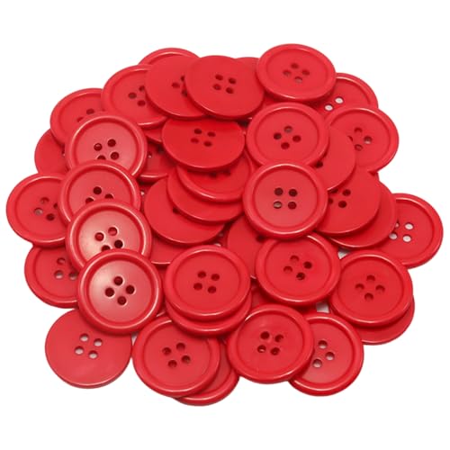 Lilaly 50 PCS 1 inch Resin Buttons for Crafts, 4 Holes Red Buttons, for Sewing, DIY, Crafts Scrapbooking (Red)