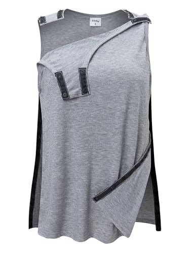 Fififlip Post Shoulder Surgery Shirts for Women Tear Away Snap Button Access Light Grey X-Large Tank Top for Rotator Cuff Mastectomy Chemo Port Access Clothes