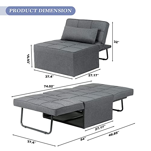 Saemoza Sofa Bed, 4 In 1 Multi Function Folding Ottoman Sleeper Bed, Modern Convertible Chair Adjustable Backrest Sleeper Couch Bed For Living Room/Small Apartment, Light Gray #TOP1