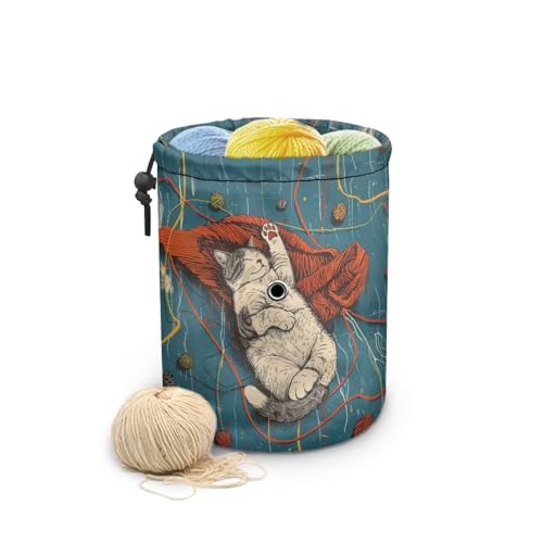 Image of Sellikakes Yarn Bag, Yarn Cat Knitting Crochet Bag Organizer Portable Crochet Storage Bag Yarn Holder Store Crocheting Project Needles Sewing Accessories