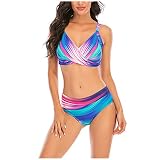 Bartira Bikini de cintura alta para mujer, trajes de baño vintage con control de abdomen superior, trajes de baño de dos piezas, brillante y simple,...