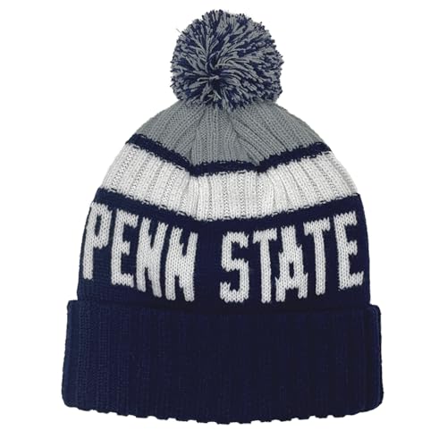 Hoiboo Penn State Beanie Knit Hat with Pom Winter Cuffed Cap Sport Fans Gift for Men Women