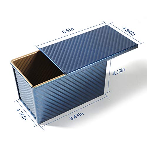 1A1A Pullman Loaf Pan With Lid Bread Mold Toast Box With Cover For Baking Non Stick Gold Blue Aluminum Alloy,Bread Tin For Homemade Cakes, Breads And Meatloaf… (Blue) #TOP1