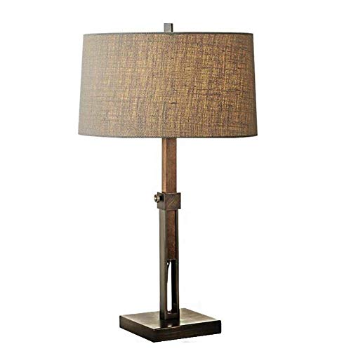 Desk Lamp Study Office Modern Retro Lighting Living Room Bedroom Creative Lift Adjustment Bedside Lamp E27 Socket Linen Fabric Shade Natural Oak Wooden Wrought Iron Table Lamp with Button Switch steampunk buy now online