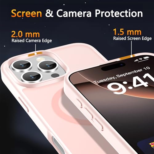 Image of LATVIN for iPhone 16 Pro Max Case, Magnetic Phone Cover, Compatible with MagSafe, Military Grade Protection, Translucent Matte Frosted Back, Pink