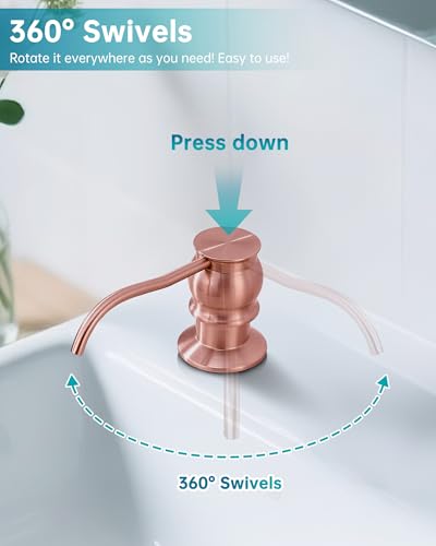 Image of Brass Kitchen Soap Dispenser, Red Copper in Sink Liquid Dish Soap Dispenser with High Capacity 500ML (17oz) ABS Bottle, Under Sink Hand Metal Dispenser Pump