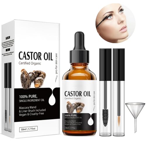 Aceite de Ricino,Aceite Ricino,Aceite de Castor 50ml-OrgáNico Prensado en FríO,para PestañAs Cejas Cara Cabello,para Mejorar el Crecimiento del Pelo y Las PestañAs y Hidratante y Antienvejecedor