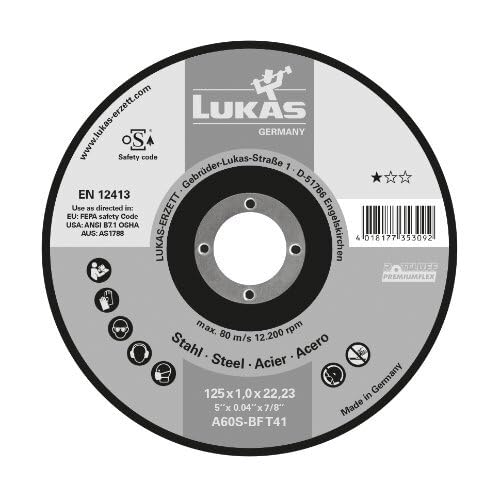 LUKAS-ERZETT 25 x dischi da taglio T41 per acciaio 125 x 2,5 mm dritti | per smerigliatrice angolare | A24R-BF - 13,5 x 14 x 9,5 cm