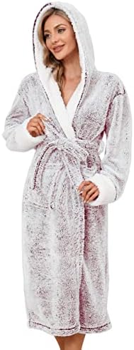 UMIPUBO Bademantel Damen Flauschig, Fleece Morgenmantel Damen Lang Weicher und Bequemer Bademantel mit Kapuze S-XL, Winter Dicke Bademäntel Geschenke für Frauen