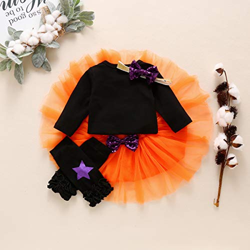 Guodeunh Baby Girl Halloween Thanksgiving Outfits Costume My 1st Halloween Pumpkin Romper+Tutu Skirt+ Striated Leg Warmer+ Headband (6-12 Months, Hocus Pocus) by Guodeunh - Used condition - Image 2