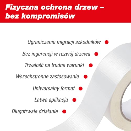 SWISSINNO Klejący Pierścień na Drzewa – Zwalcza Gąsienice i Mrówki – Pułapka Barierowa z Białą Taśmą – Samoprzylepna – 5cm x 5 Metry – Działa Mechanicznie