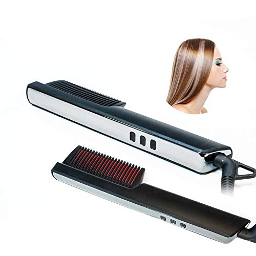 Hair Straightening Brush Hair Straightener for Silky Frizz-free Portable Ceramic Heating Straightening Irons Brush Anti Scald, Static Detangling Hot-Air Brush Electric Hair Brush Black