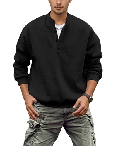 Sweatshirt for Men 1/4 Button Henley Collar Sportswear Sweatshirt Trendy Casual Long Sleeve Pullover Tops