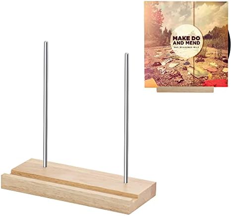 Vinyl Record Holder Display Stand - Tabletop Now Playing Album Cover Holder - Single CD Stand LP Display Shelf with Wooden Base - Solid Wood Vinyls Records Storage Organizer - Modern Home Decor