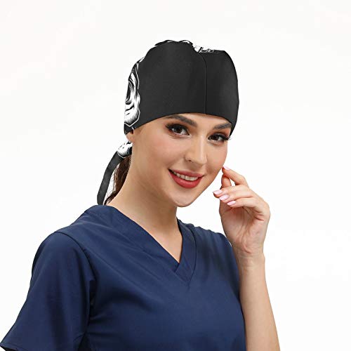 Working Cap with Sweatband Adjustable Tie Back Hats for Women Men,Unisex Hair Cover Hiking Camping Hat Gift One Size Vintage Skull - Image 4