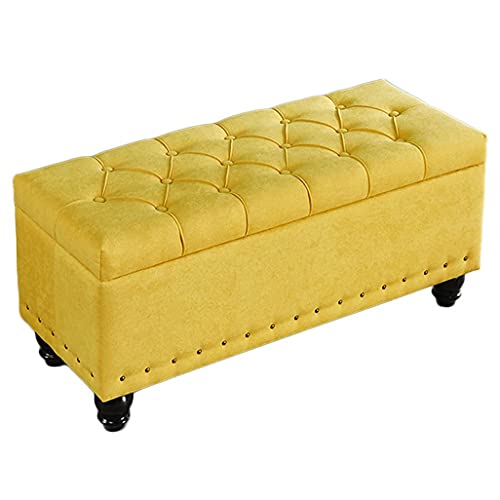 Nordic Sle Sto Puf con patas de madera maciza, cómodo taburete cambiador de zapatos para dormitorio, sofá, banco versátil, color amarillo, 40 cm y Slish