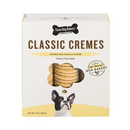 Three Dog Bakery Classic Cremes Baked Dog Treats, Golden With Vanilla Filling, 13