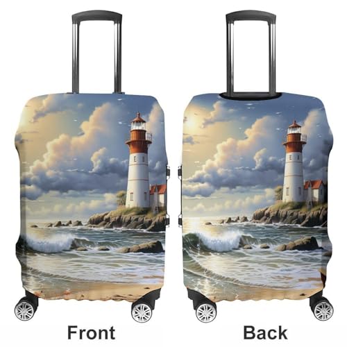 Sea Lighthouse Sandbeach Luggage Cover, Washable Elastic Suitcase Cover Protector Fit 18-32 Inch Luggage3