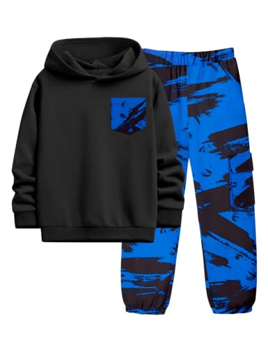 Image of KANGKANG Boys Clothes Two Piece Long Sleeve Hooded Sweatshirt Top Camouflage Sweatpants Fall Outfits Winter Clothes Set 6-16Y
