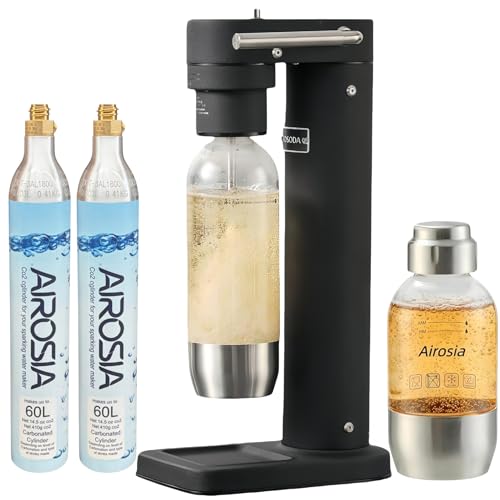 Image of Sparkling Water Maker - Balck 304 Stainless Steel Carbonator Machine with 2 BPA-Free Bottles (1L + 0.5L) & 2 CO2 Carbonator
