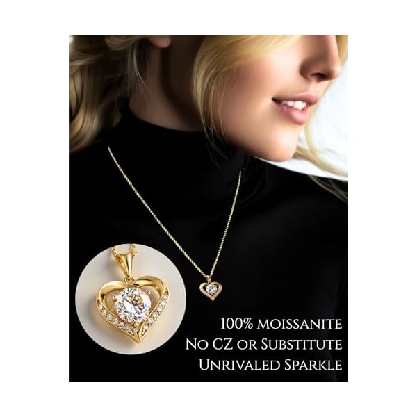 Moissanite Necklace for Women – 14kt Gold Heart Necklaces – Moissanite Pendant for Woman 2-3 Carat - Luxury Love Jewelry Gift for Anniversary, Birthday and Christmas - Jewelry for Wife from Husband - Image 3