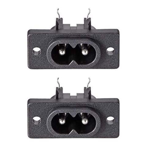 sourcing map C8 Panel Mount Plug Adapter AC 250V 2.5A 250V 5A 2 Pins IEC Inlet Module Plug Power Socket Right Angle Pack of 2 Cover